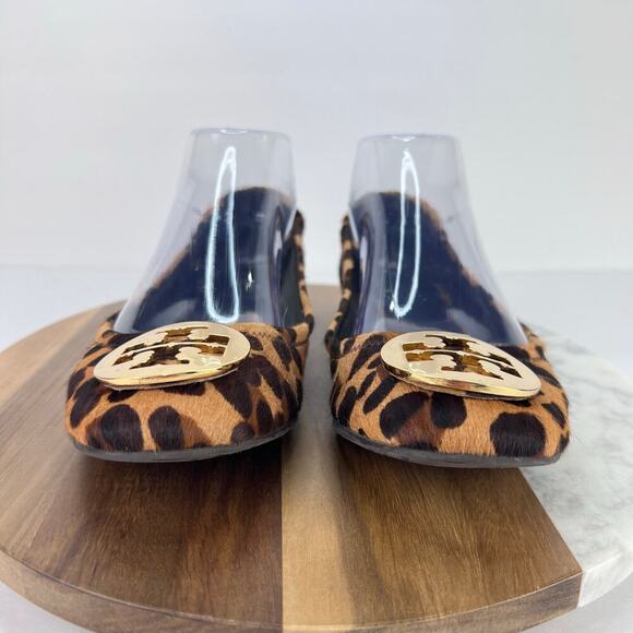 EUC TORY BURCH Reva Leopard Calf Hair Gold Hardware Ballet Flats 6.5 - Picture 4 of 9
